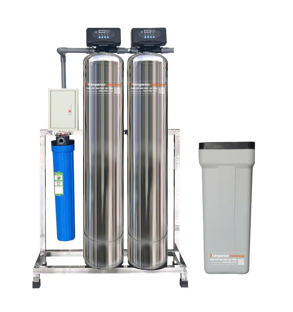 Bộ lọc tổng đầu nguồn gia đình 2 cột INOX, Van tự động