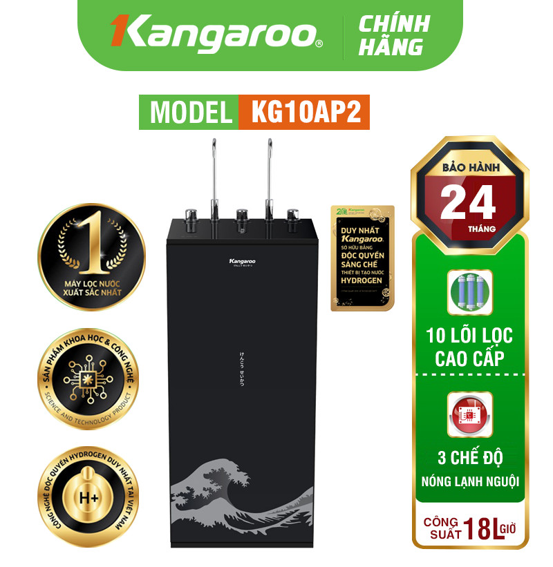 MÁY LỌC NƯỚC KANGAROO HYDROGEN NÓNG LẠNH KG10AP2 - 10 LÕI, MẪU 2024