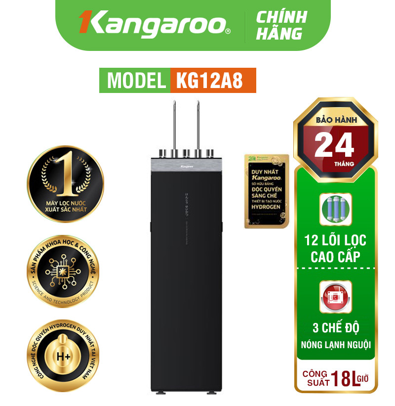 MÁY LỌC NƯỚC KANGAROO HYDROGEN NÓNG LẠNH KG12A8 - 12 LÕI, MẪU 2024